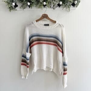 Wooden Ships Rainbow Striped Crew Neck Knit Sweater M/L A136